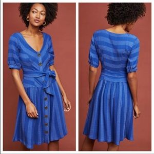 Maeve for Anthropologie dress blue stripe metal buttons retro silhouette size 2P